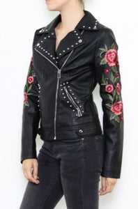 Embroidered Vegan Leather Jacket