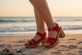 Red Cork Platform Sandals - Tiramisu Shoes