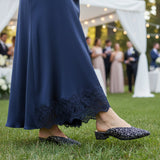 Navy and Gold Dressy Mules - Tiramisu Shoes