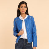 Blue Vegan Leather Jacket