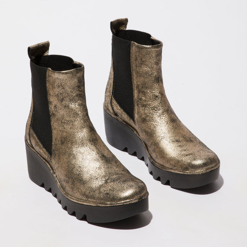 Champagne Fly London Wedge Ankle Boots Tiramisu Shoes